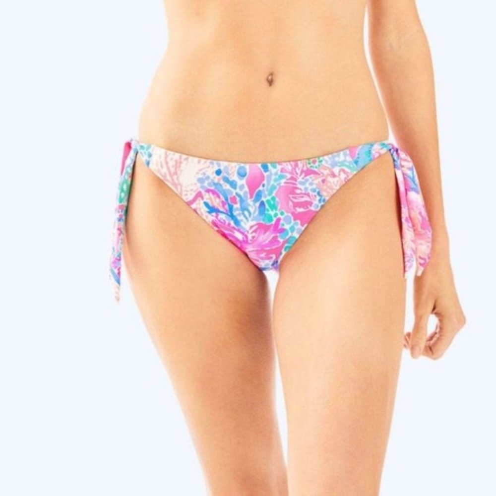 NWT Lilly Pulitzer Women's Guava Printed Side Tie Swim Bottom Light Pascha Pink